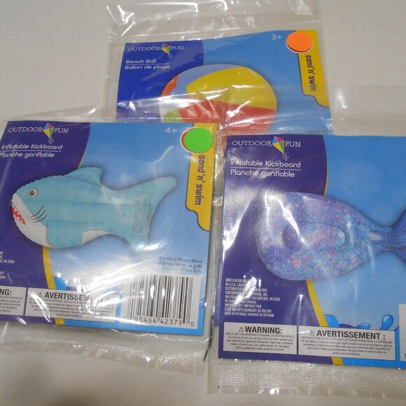 NEW Sand N' Swim inflatable Beach Ball & 2 inflatable Kickboards fish design πβ - Picture 4 of 9